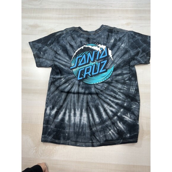 Santa Cruz Skateboards Mens Shirt Tie Dye Blck Gray Skater Tee Waves Logo M - Picture 2 of 10
